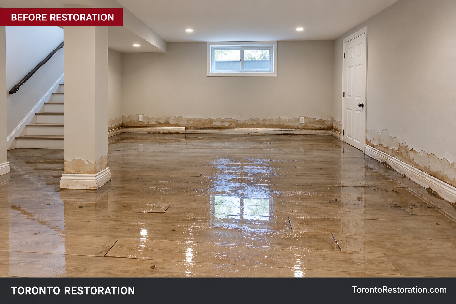 Illustrated room with water damage